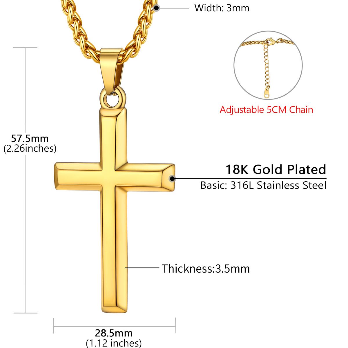 Cross Pendant Necklace for Men Women