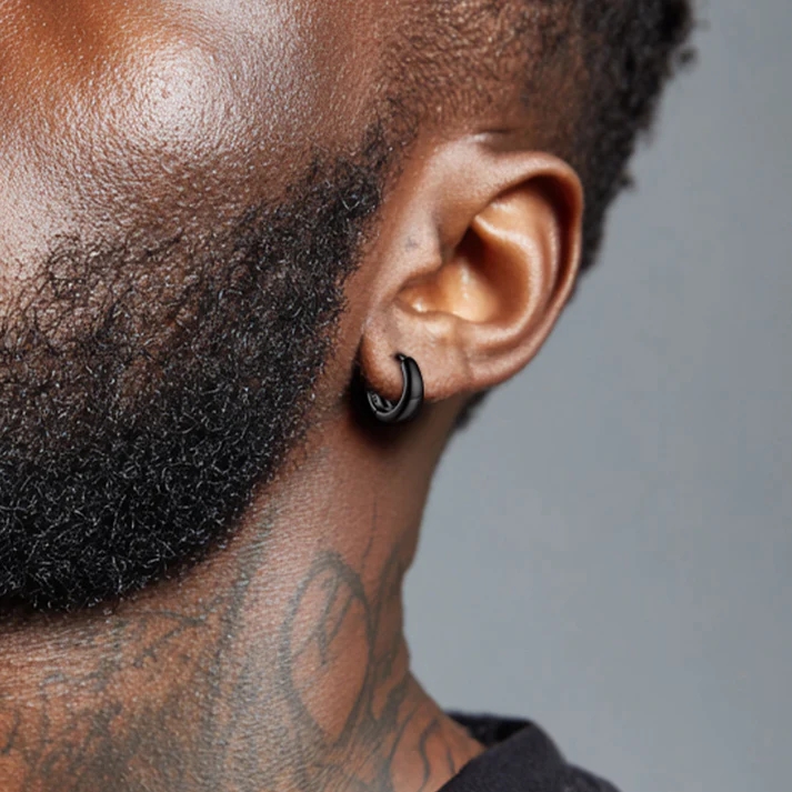 Simple Sterling Silver Thick Huggie Hoop Earrings for Men