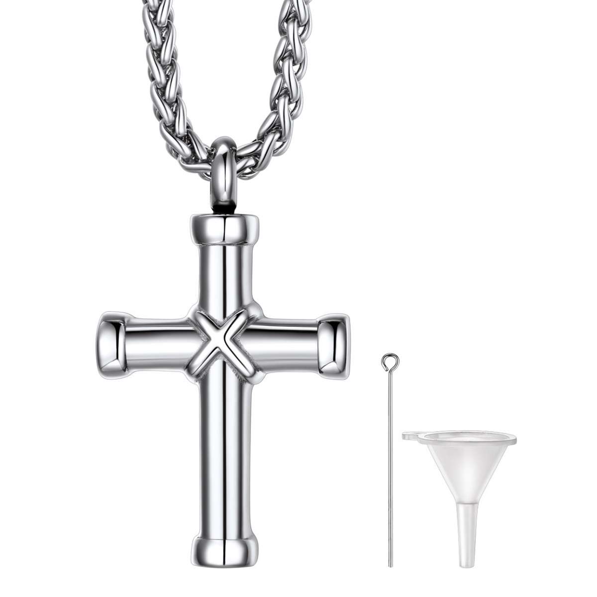 silver Cross Urn Necklace for Ashes Memorial Cremation