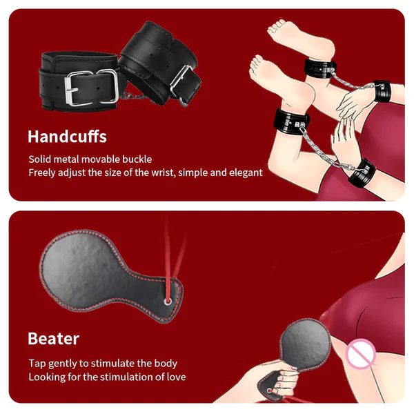 12 pcs set of BDSM Slave Handcuffs Rope Sex Toys💋CRAZY FOR LOVE