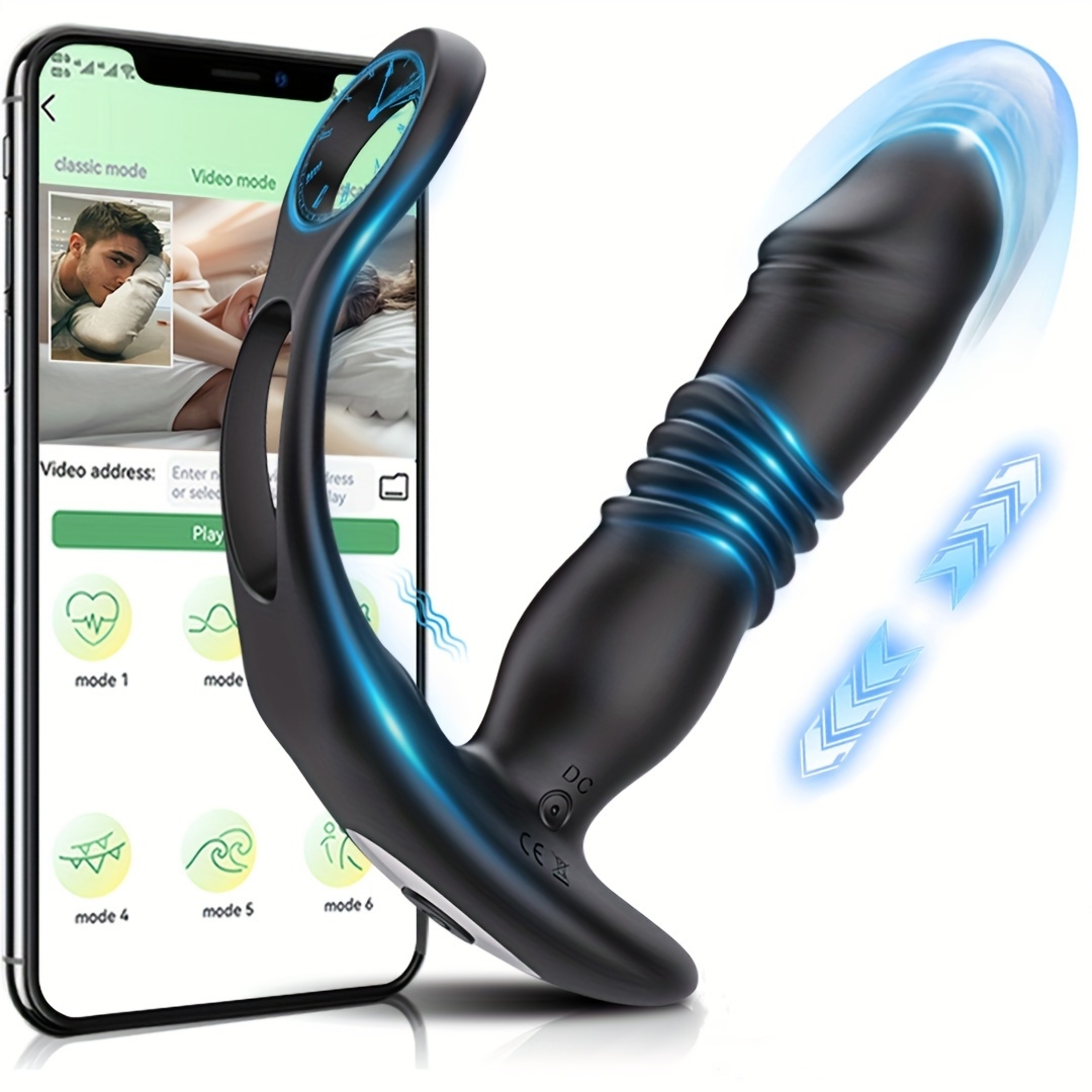 💥3 in 1 Double Penis Ring Massager Remote Control Anal Plug