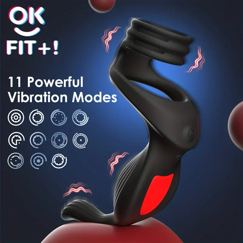 Adjustable Men's Delay Penis Vibration Ring & Butt Plug Stimulator