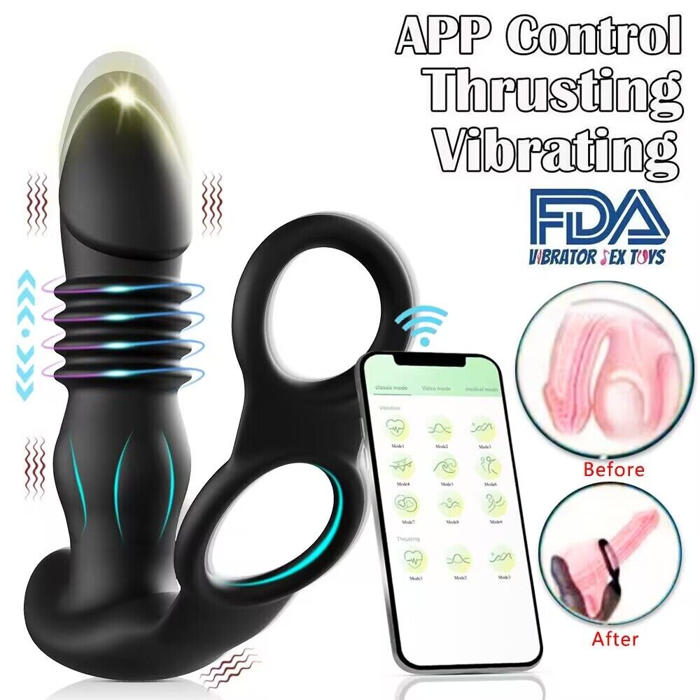 💥Double Penis Ring Massager Remote Control Anal Plug