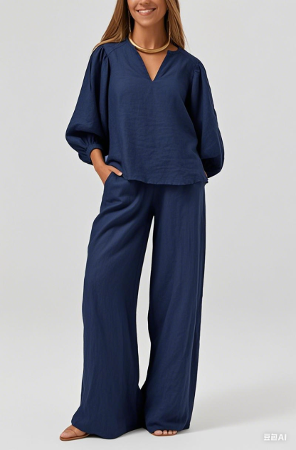 [Copy]Women's Cotton & linen casual Buttoned Shirt & Pants Set