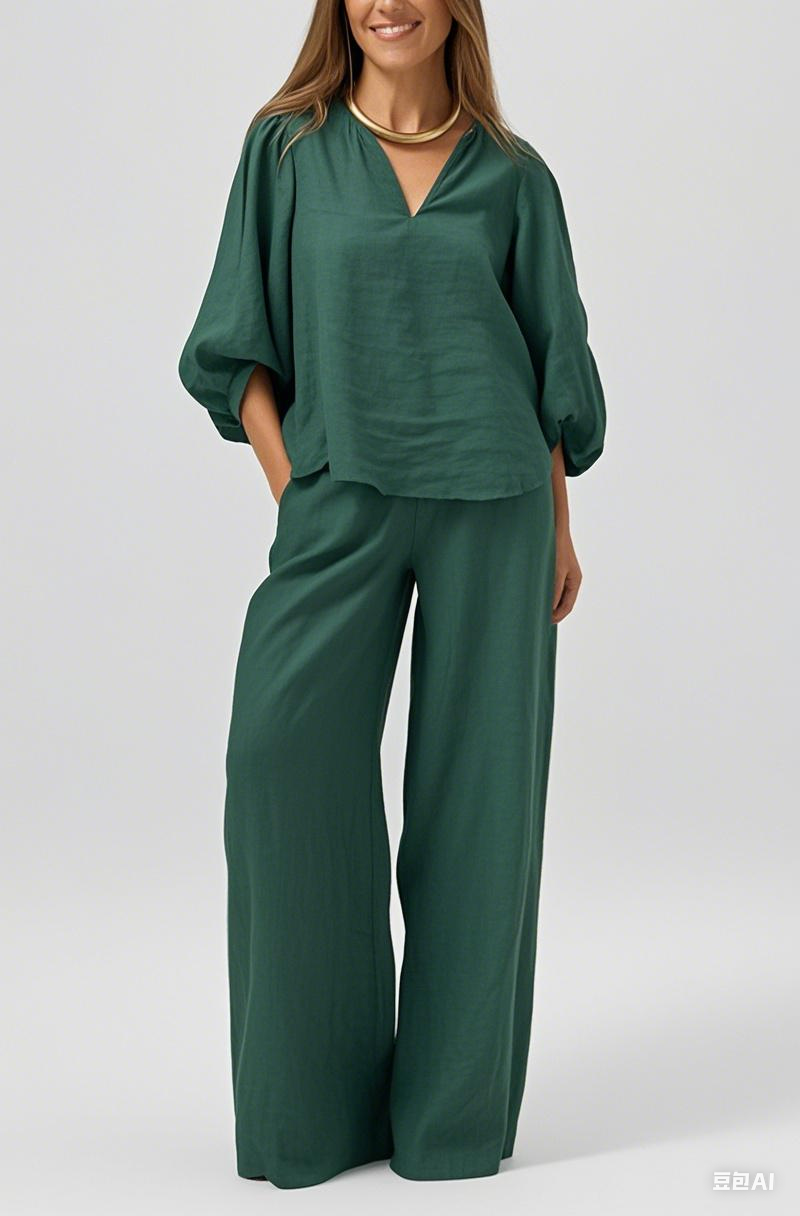[Copy]Women's Cotton & linen casual Buttoned Shirt & Pants Set
