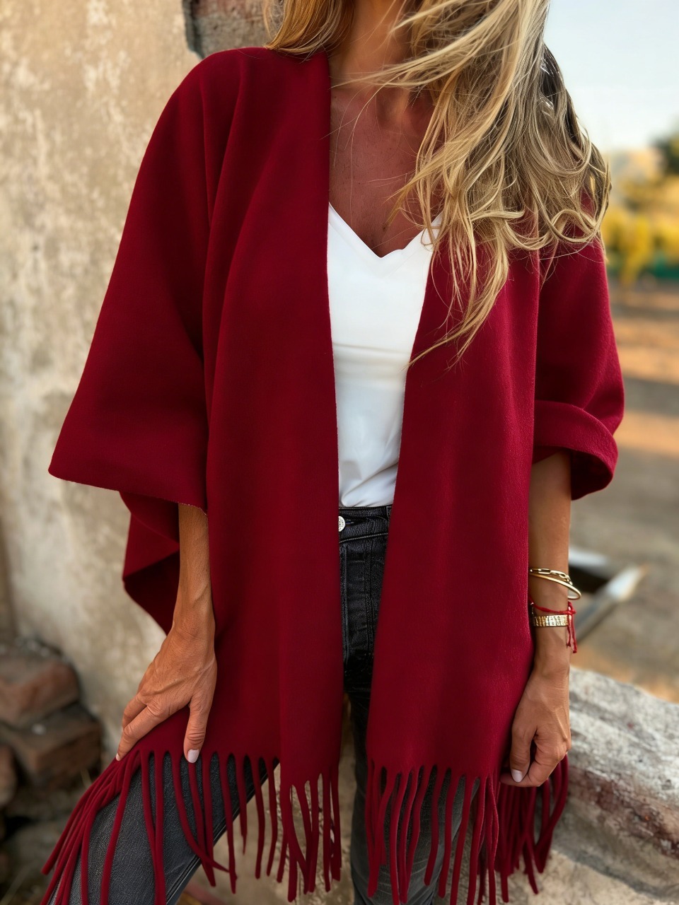 CLEARANCE SALE🔥 Soft Wool Blend Fringe Poncho