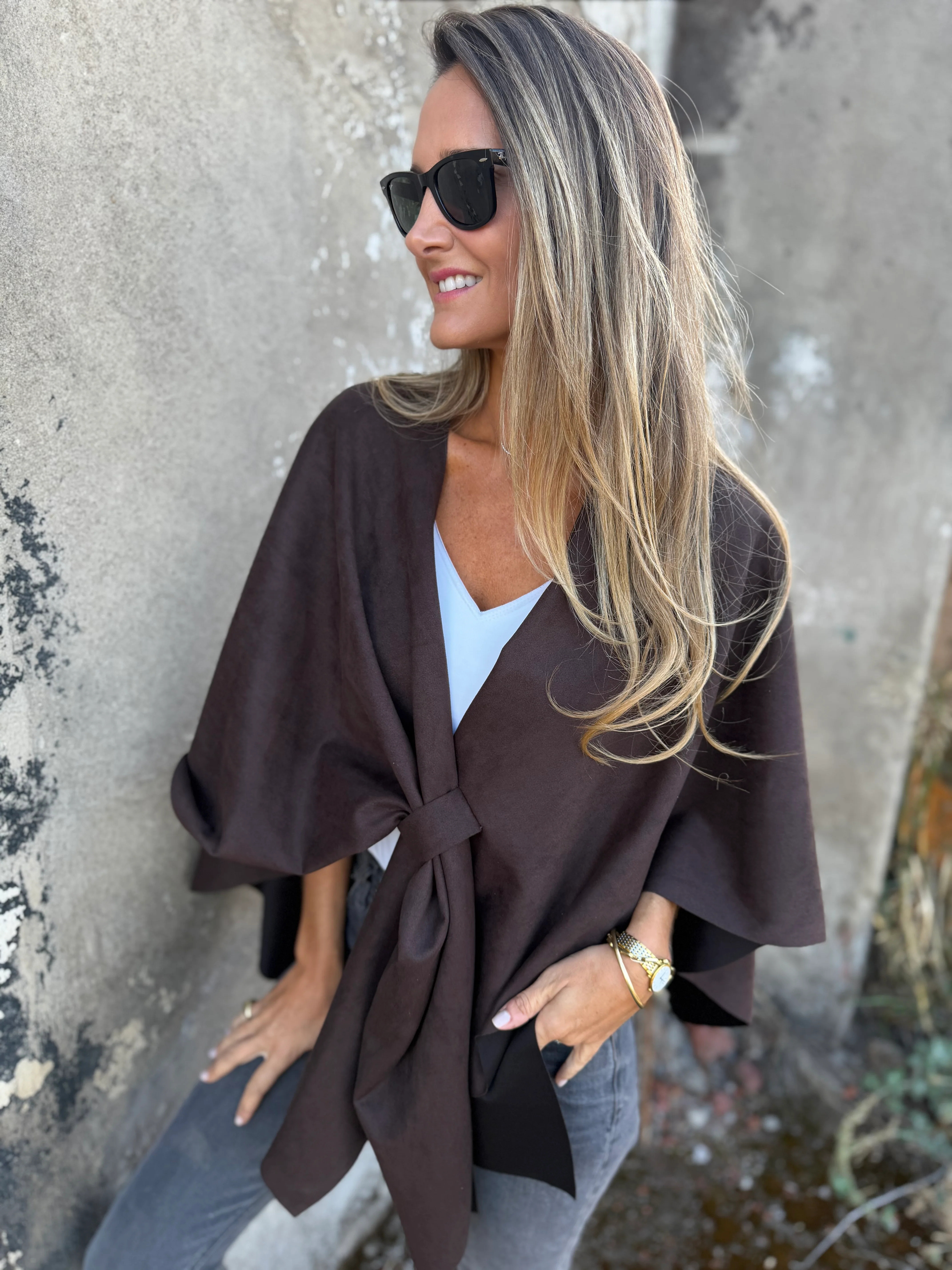 CLEARANCE SALE🔥V-Neck Faux Suede Poncho Cape