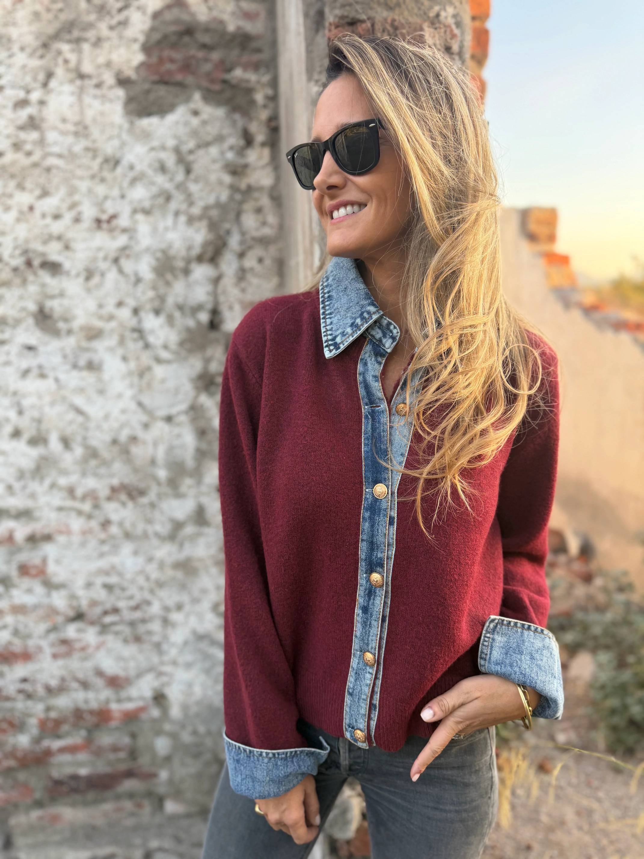 CLEARANCE SALE🔥Denim Contrast Knit Cardigan