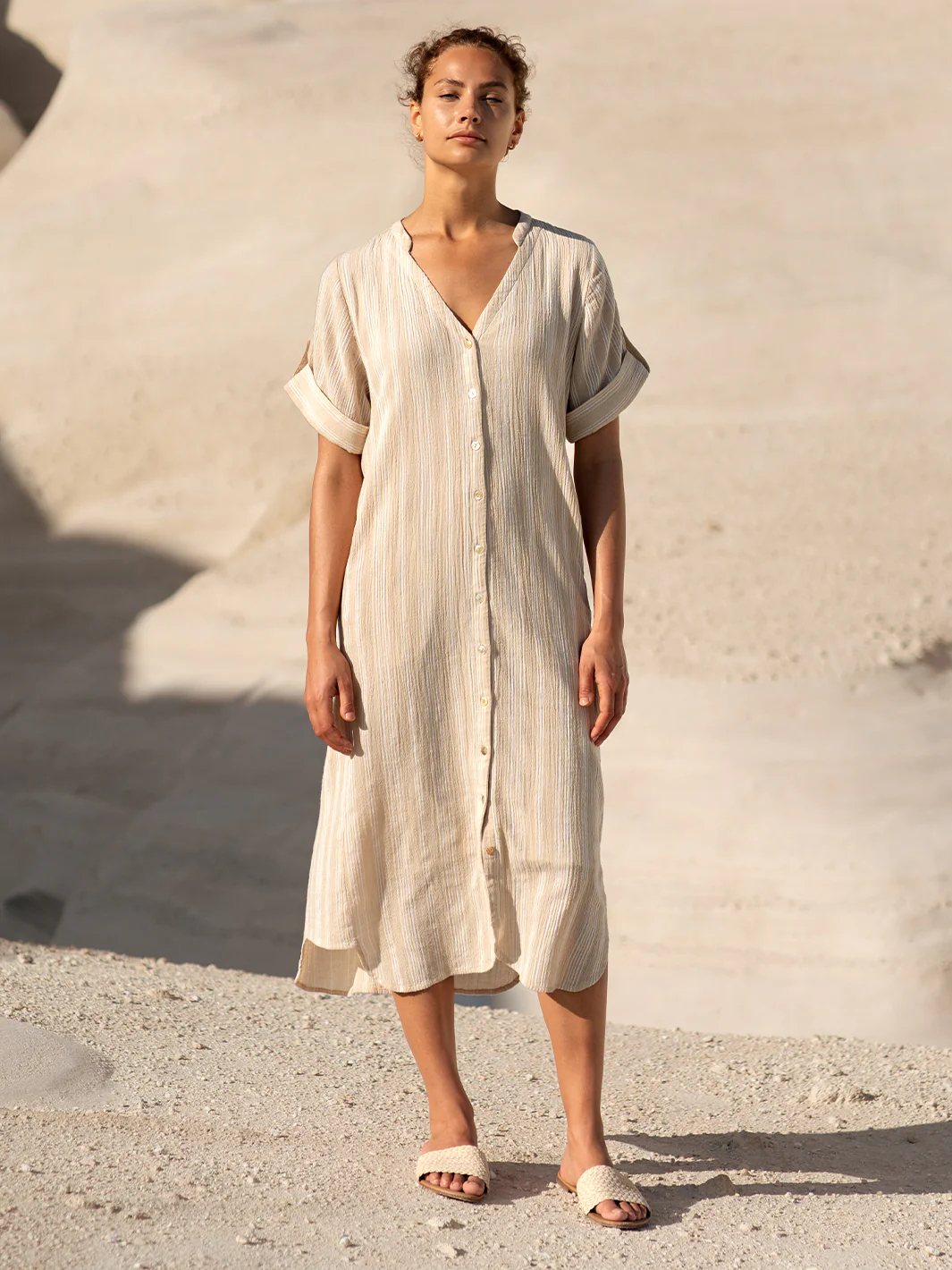 Loose Button Midi Dress
