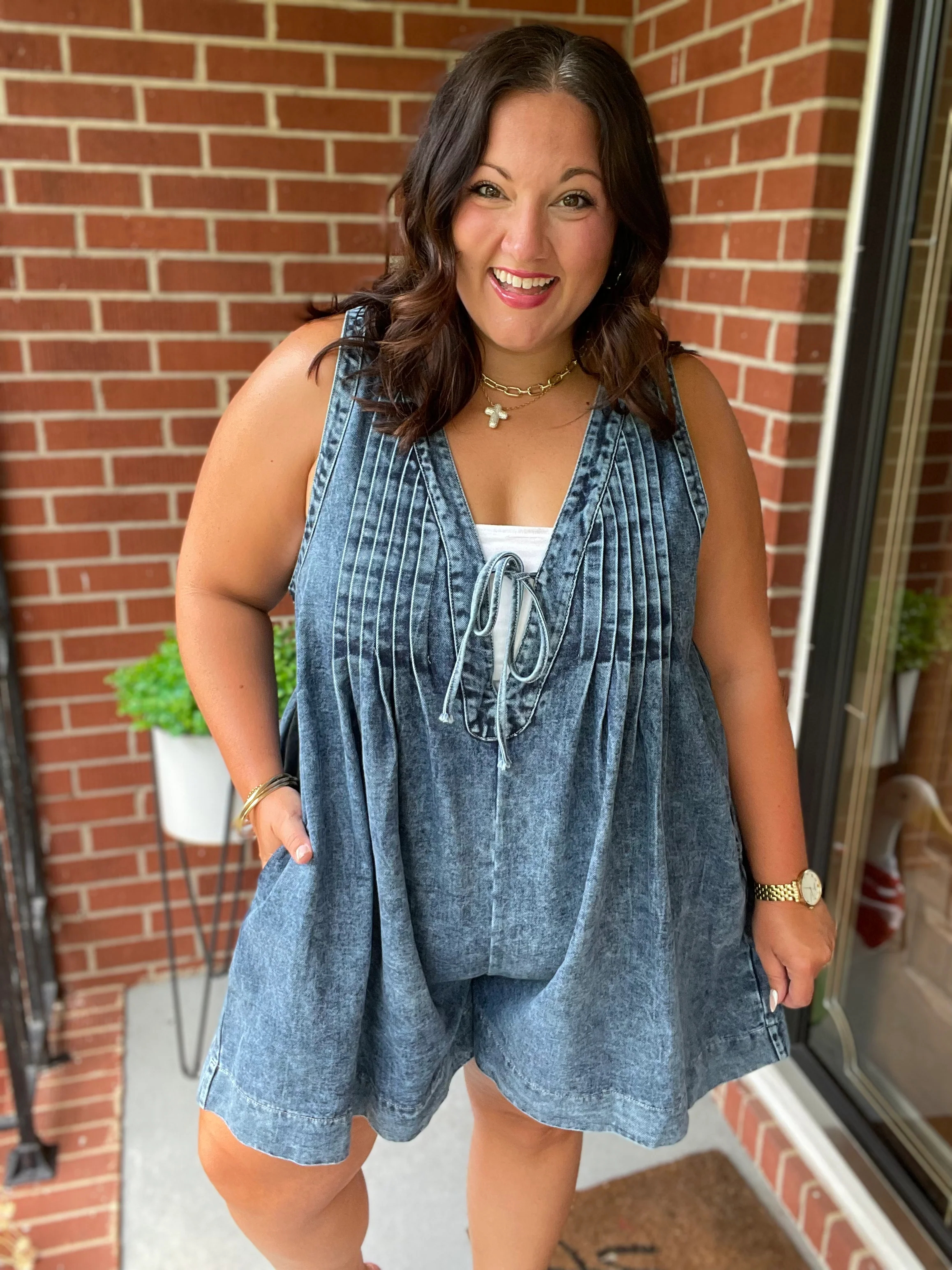 Denim V-Neck Tie-Front Dress