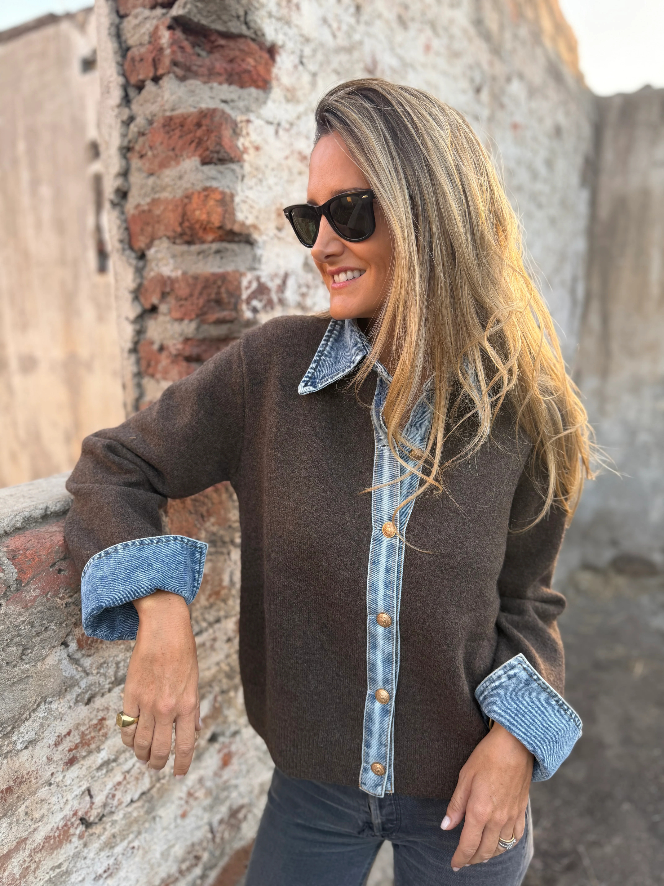 CLEARANCE SALE🔥Denim Contrast Knit Cardigan