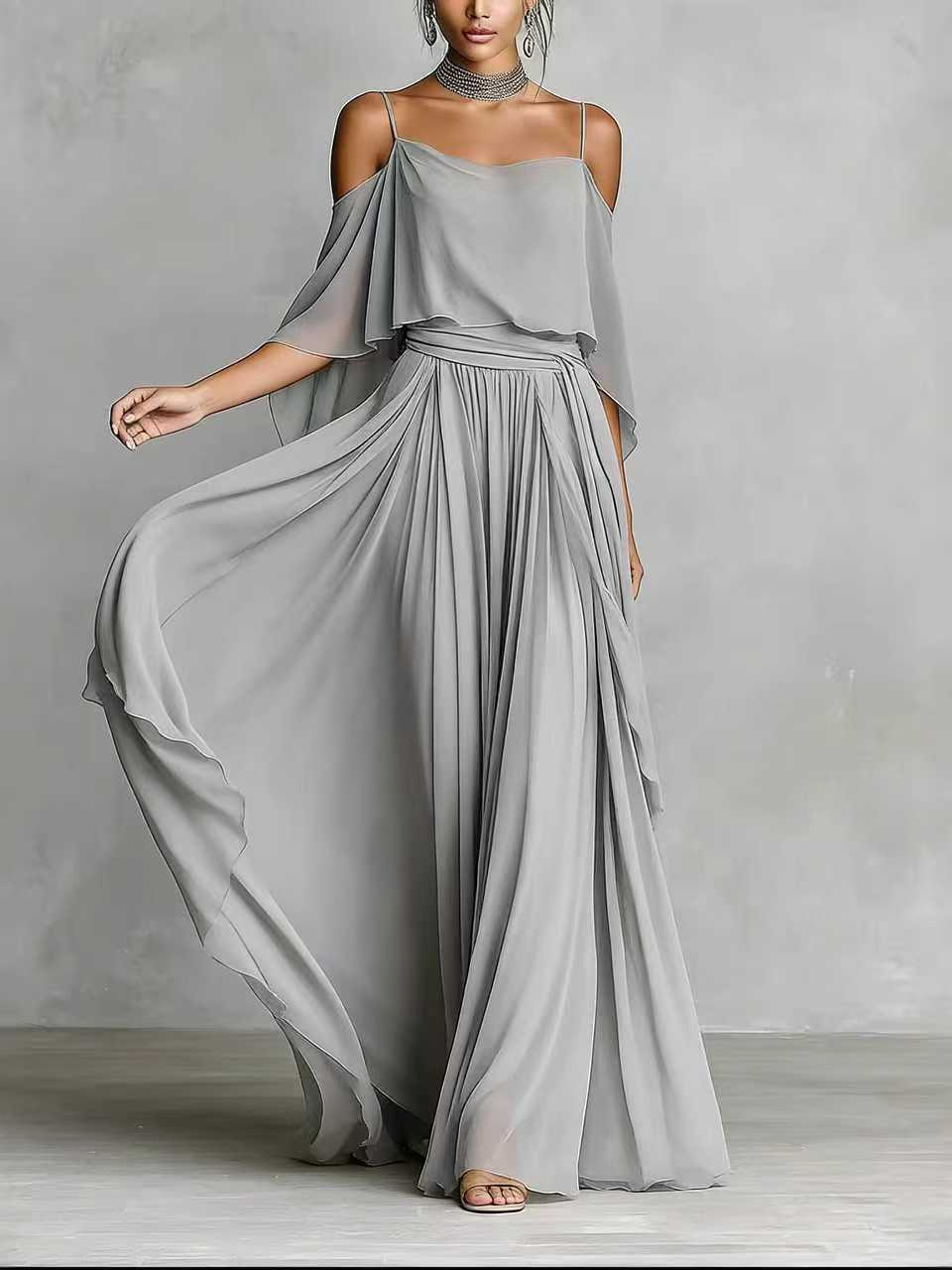 Flowy Chiffon Two Piece Maxi Dress