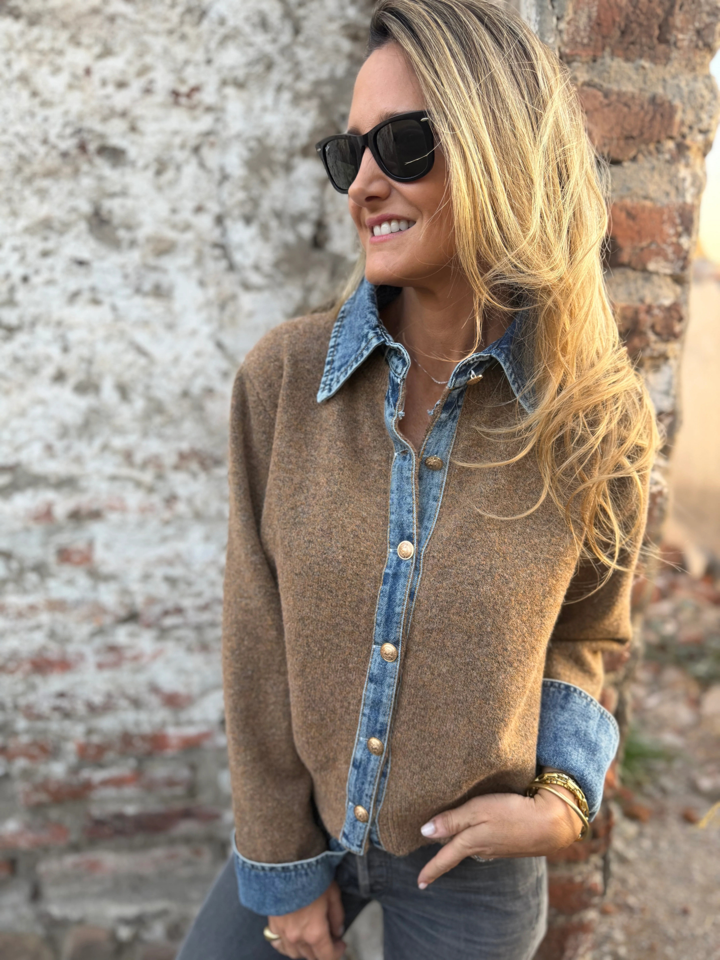 CLEARANCE SALE🔥Denim Contrast Knit Cardigan