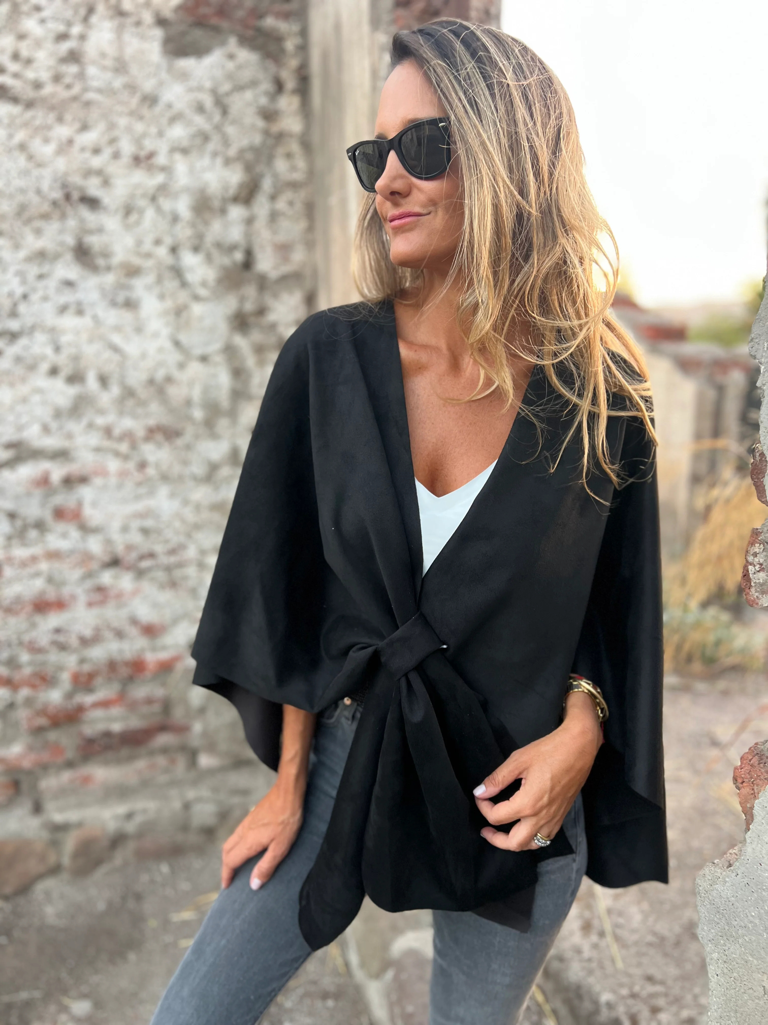 CLEARANCE SALE🔥V-Neck Faux Suede Poncho Cape