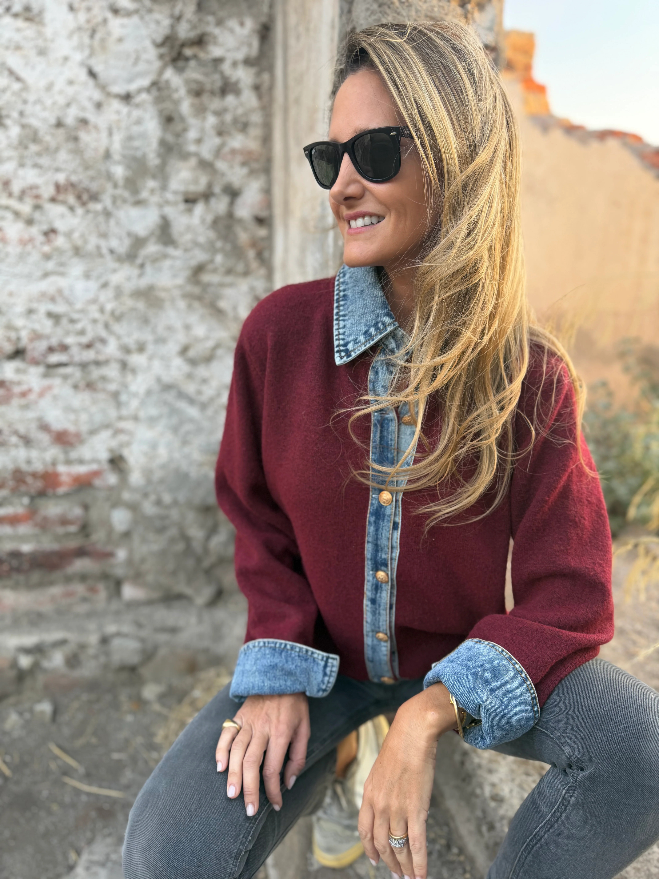 CLEARANCE SALE🔥Denim Contrast Knit Cardigan