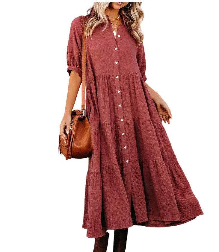 New Medium And Long-Sleeved Shirt Dress