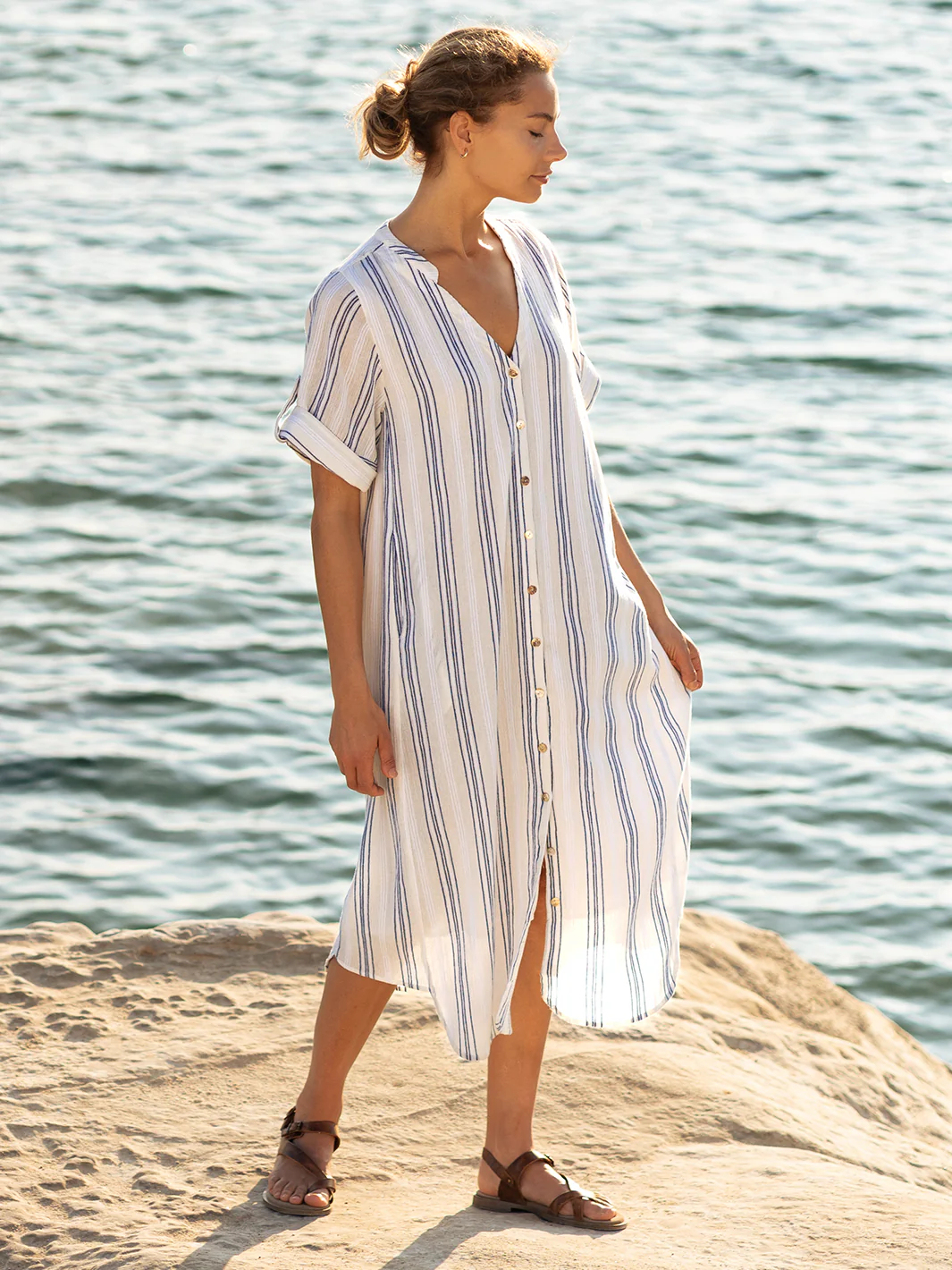 Loose Button Midi Dress