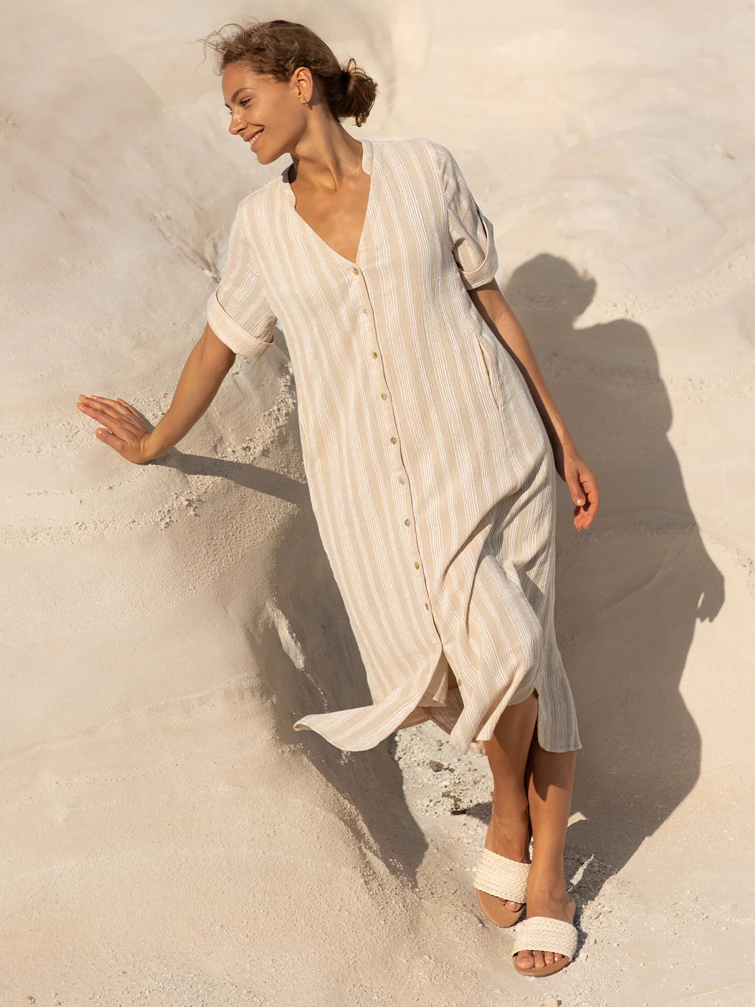 Loose Button Midi Dress
