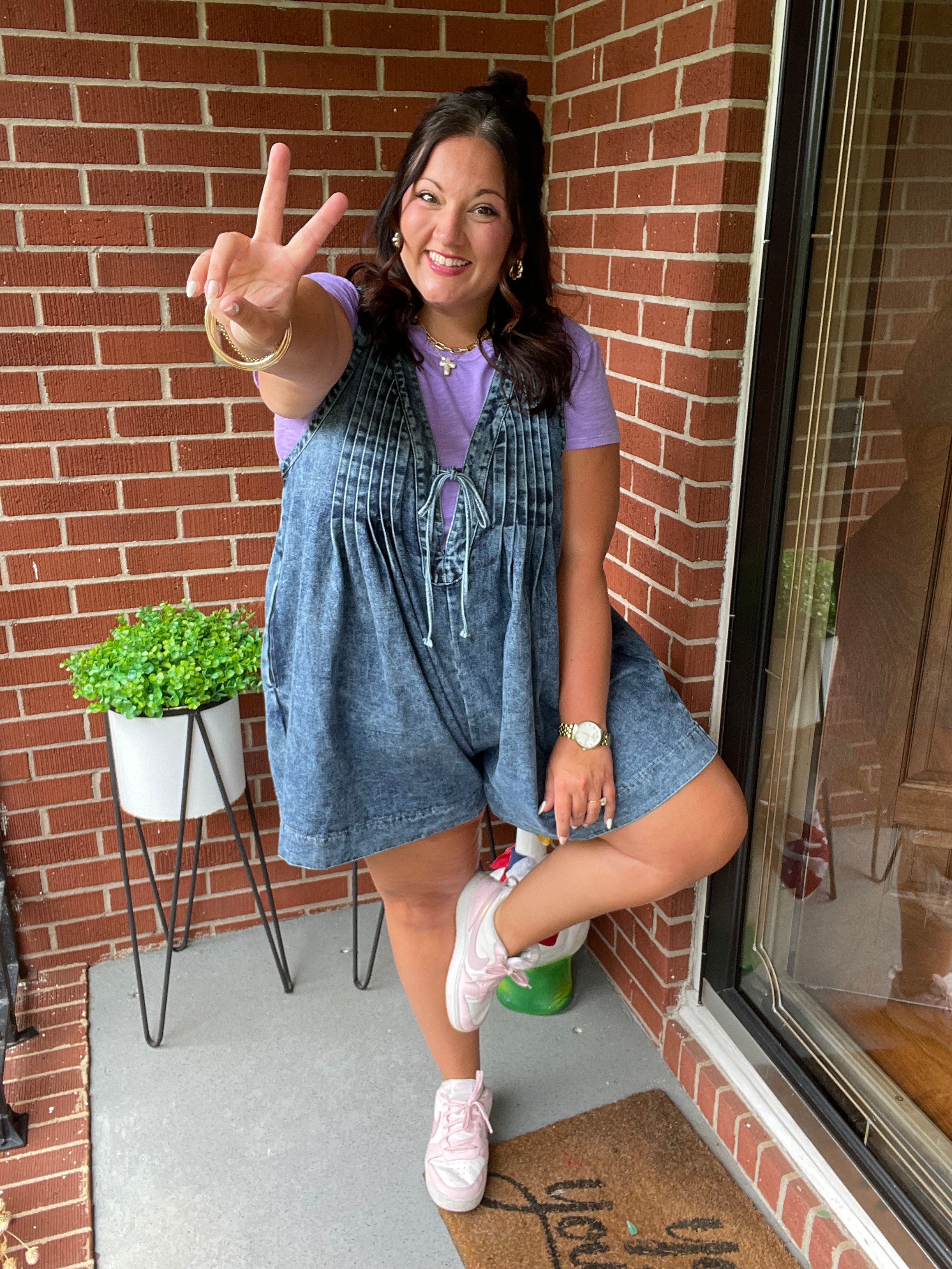 Denim V-Neck Tie-Front Dress