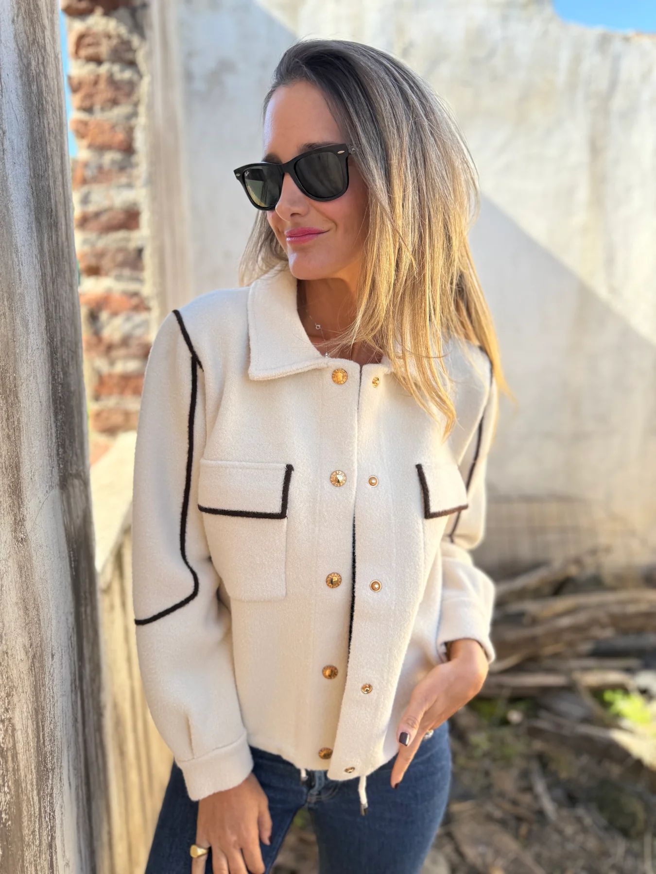 CLEARANCE SALE🔥Cropped Notch Lapel Button Accent Jacket