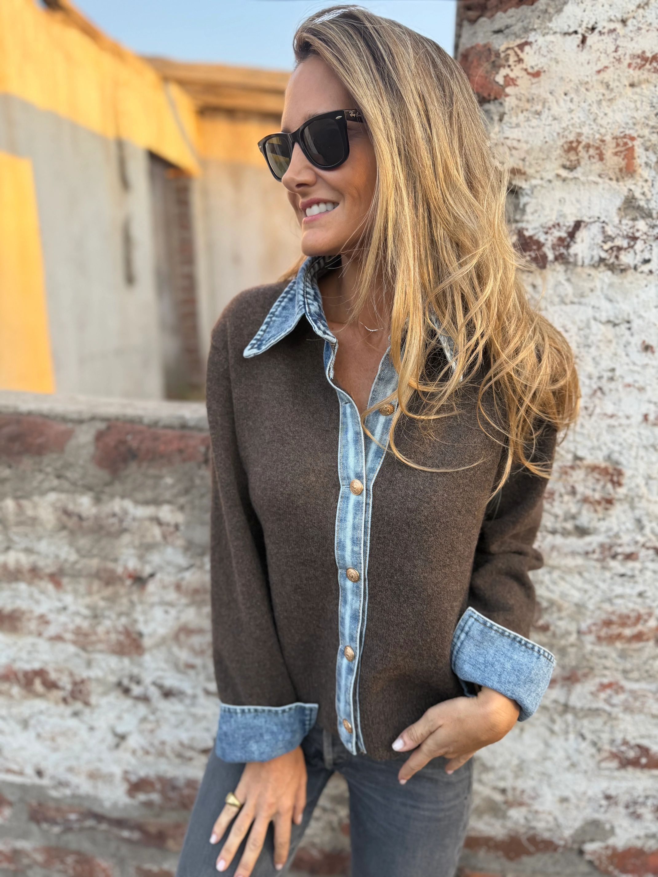 CLEARANCE SALE🔥Denim Contrast Knit Cardigan