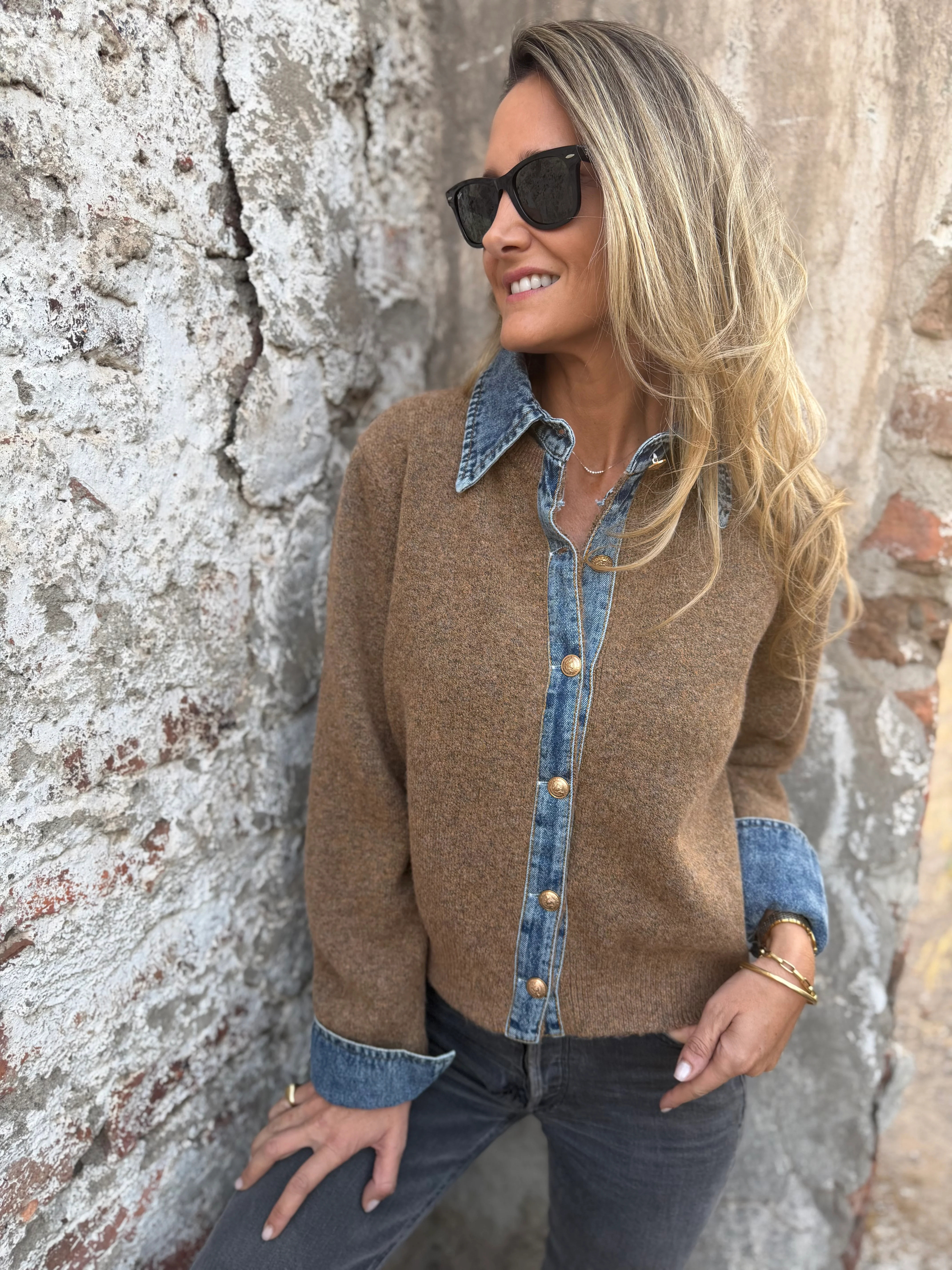 CLEARANCE SALE🔥Denim Contrast Knit Cardigan