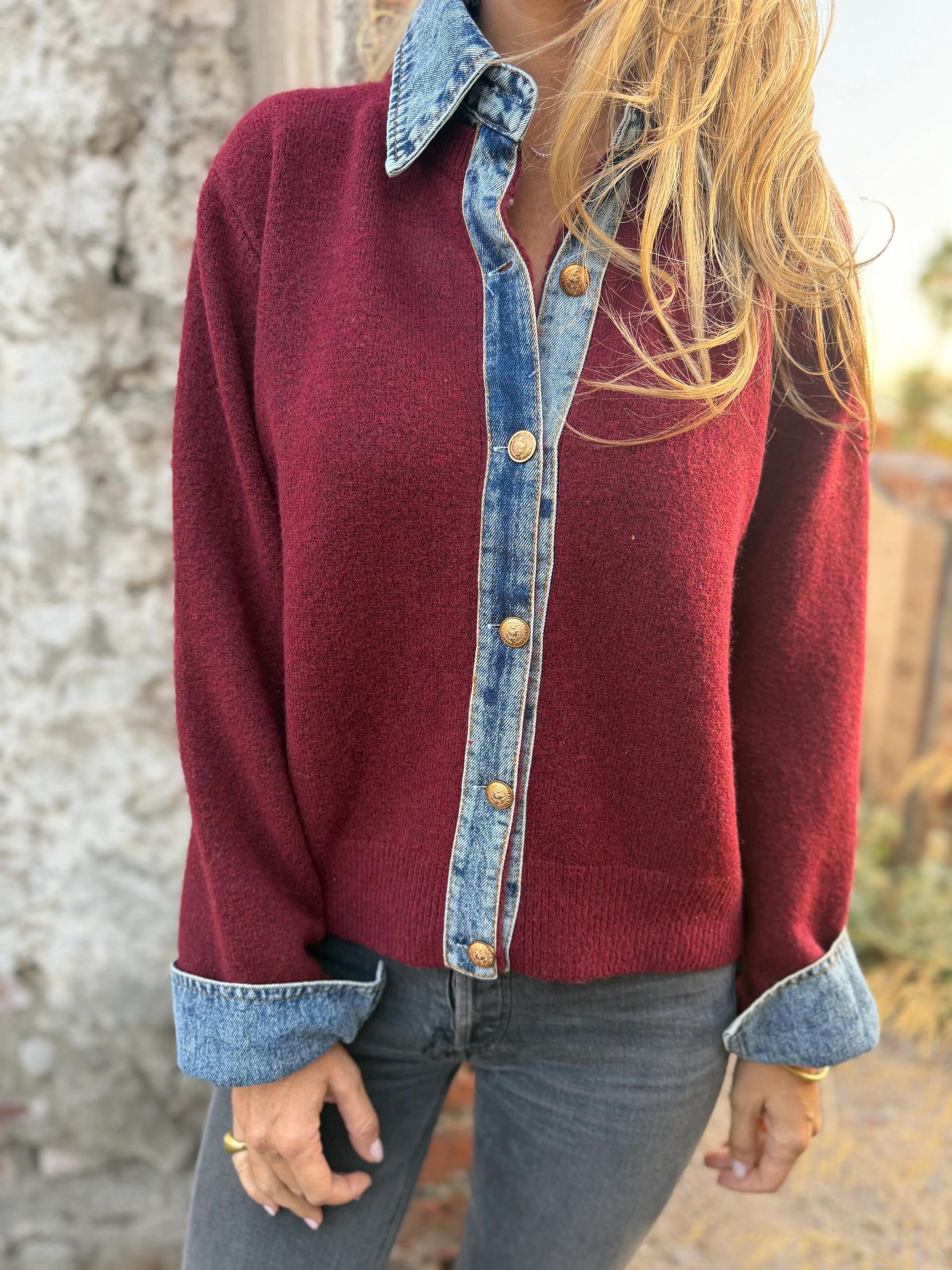 CLEARANCE SALE🔥Denim Contrast Knit Cardigan