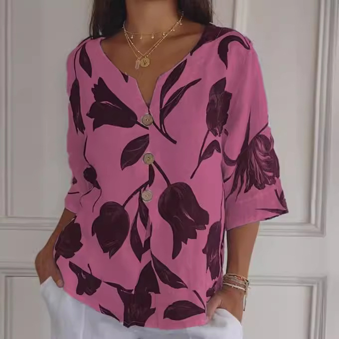 Women's Casual Relaxed Linen Print Top