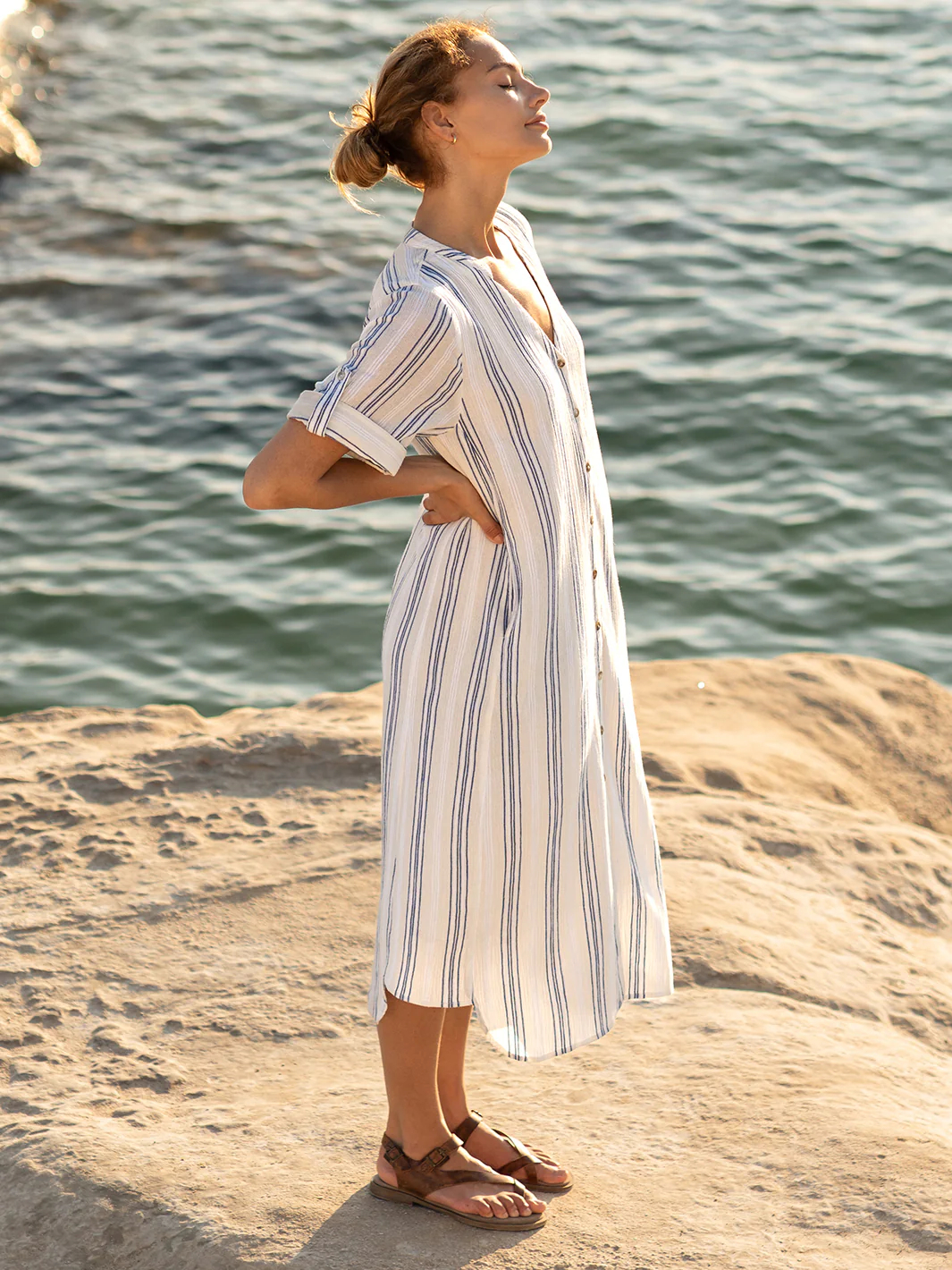 Loose Button Midi Dress