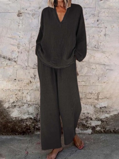 Women's Linen Casual Long Tops & Pants Set