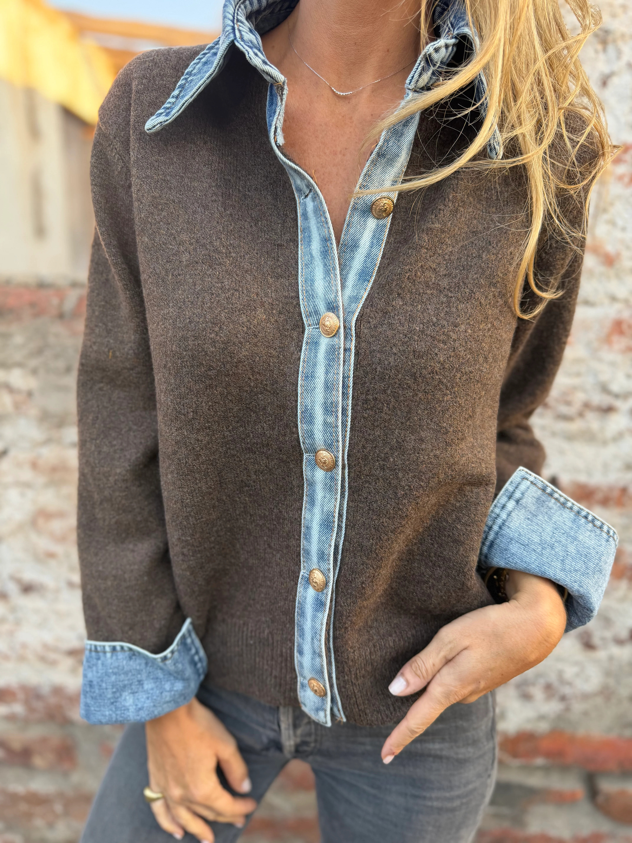 CLEARANCE SALE🔥Denim Contrast Knit Cardigan