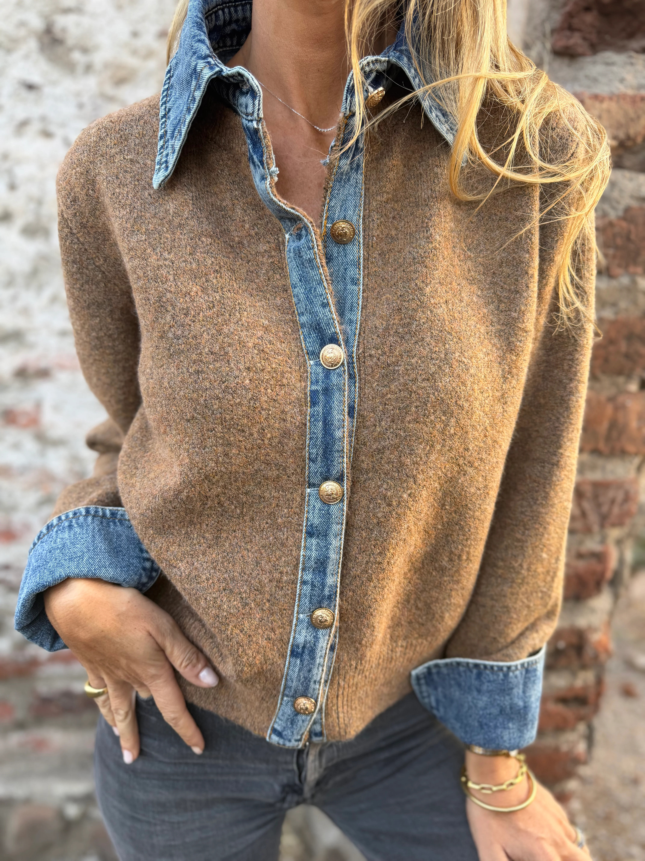 CLEARANCE SALE🔥Denim Contrast Knit Cardigan