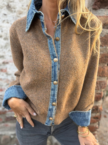 CLEARANCE SALE🔥Denim Contrast Knit Cardigan