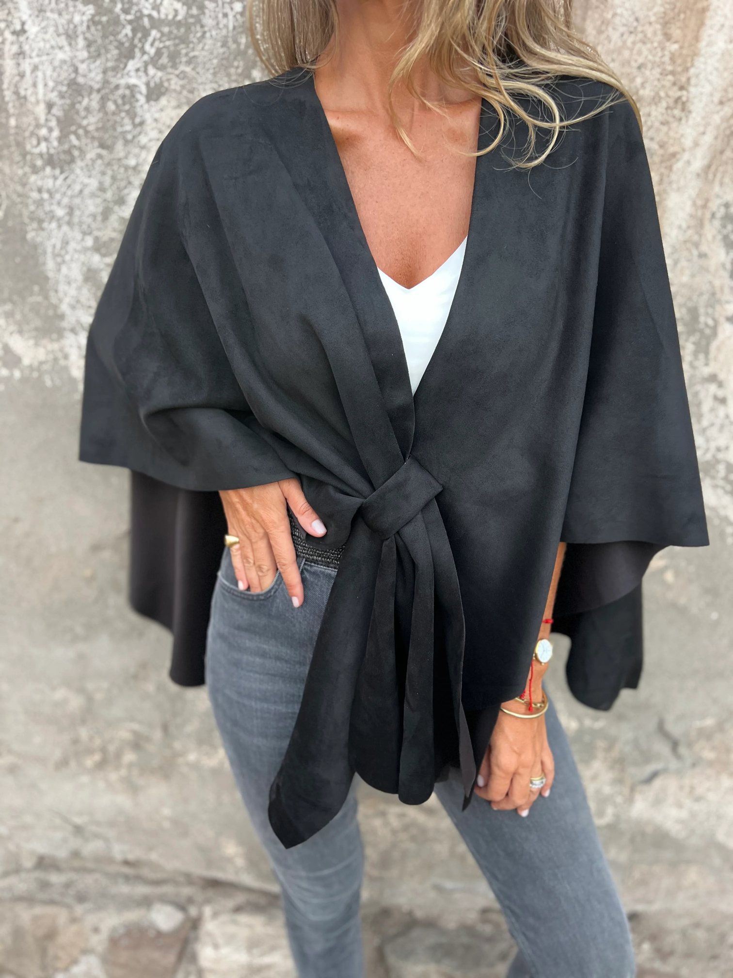 CLEARANCE SALE🔥V-Neck Faux Suede Poncho Cape