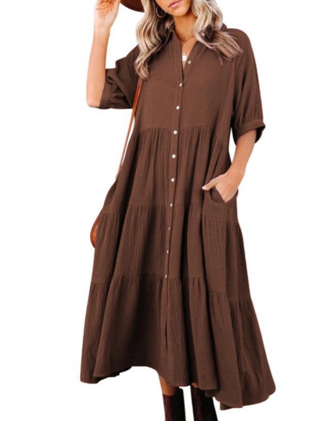 New Medium And Long-Sleeved Shirt Dress
