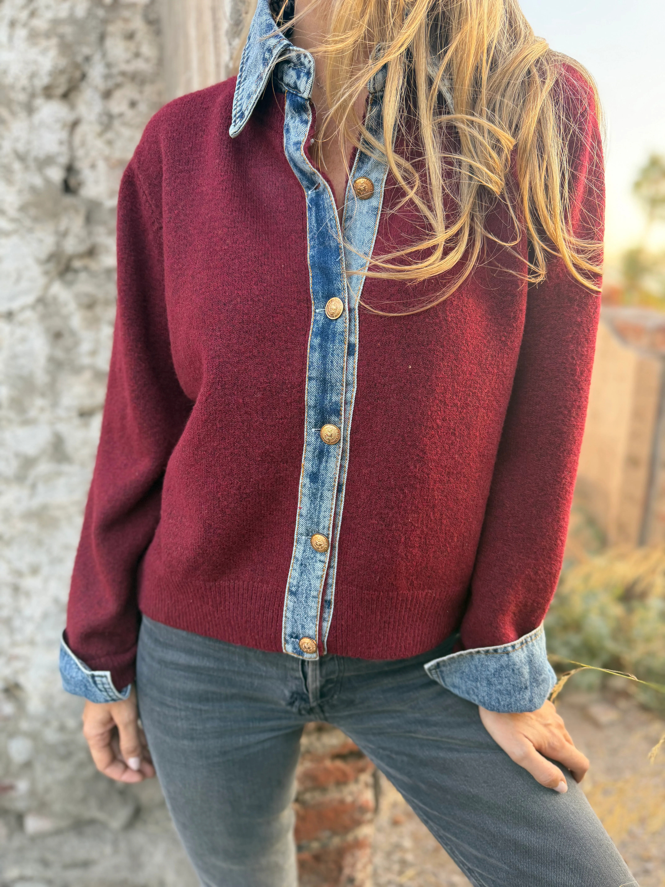 CLEARANCE SALE🔥Denim Contrast Knit Cardigan