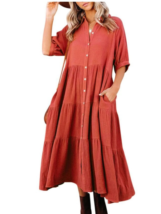 New Medium And Long-Sleeved Shirt Dress