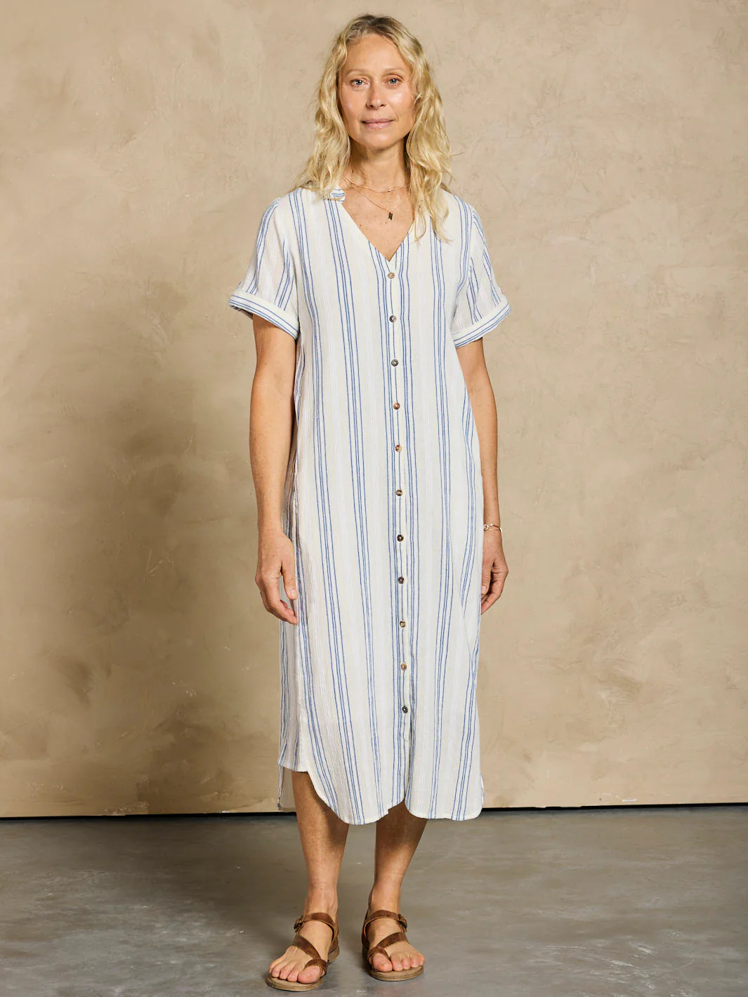 Loose Button Midi Dress