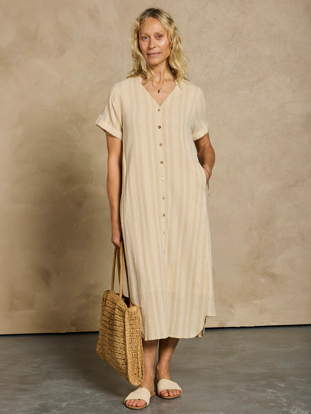 Loose Button Midi Dress