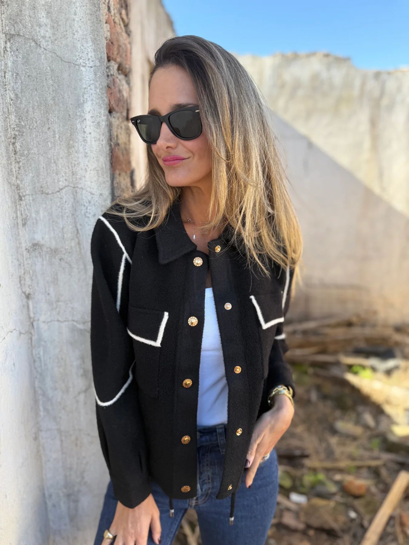 CLEARANCE SALE🔥Cropped Notch Lapel Button Accent Jacket