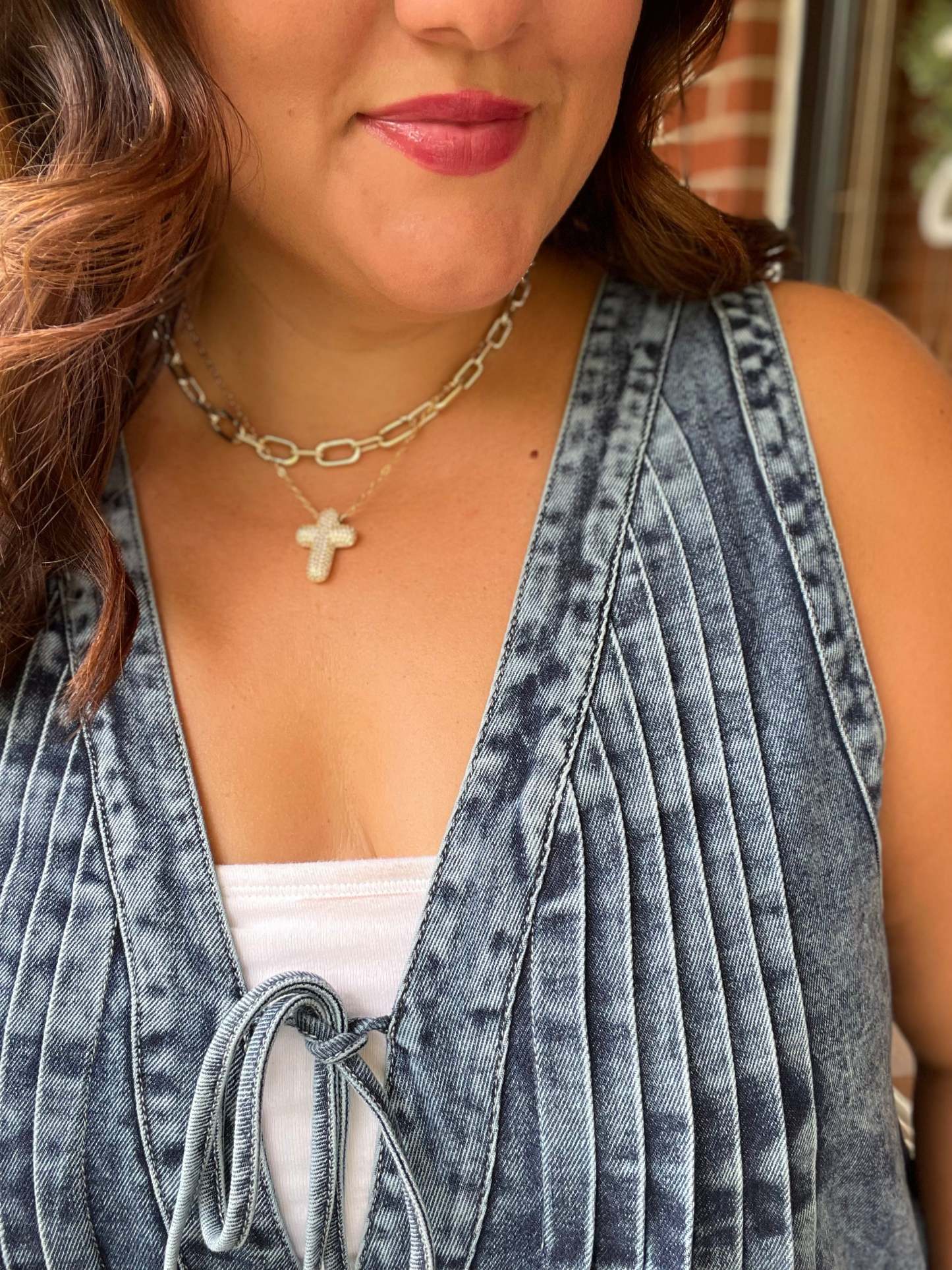 Denim V-Neck Tie-Front Dress