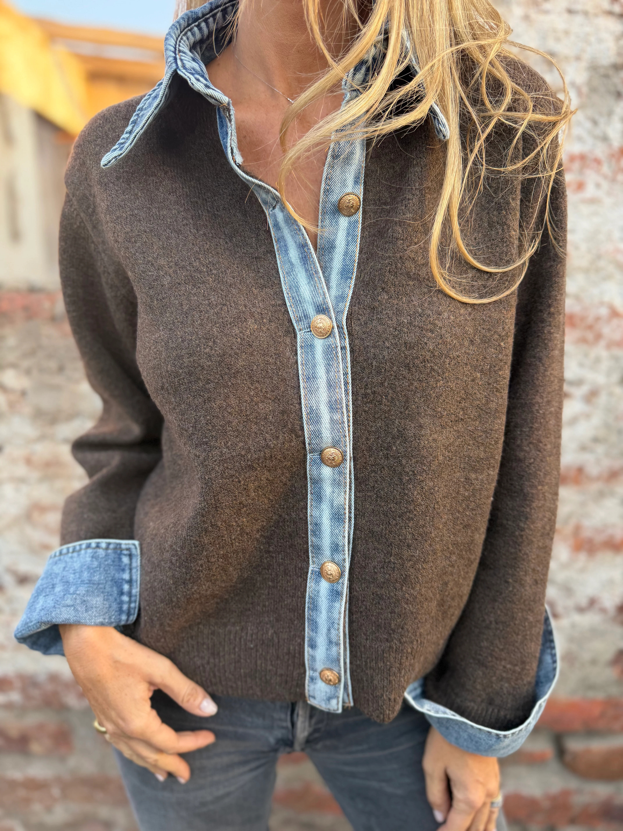 CLEARANCE SALE🔥Denim Contrast Knit Cardigan