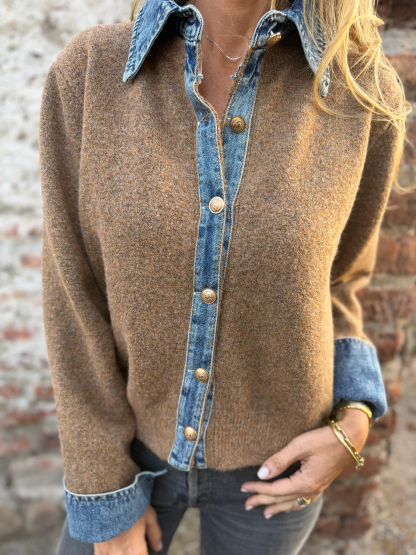 CLEARANCE SALE🔥Denim Contrast Knit Cardigan