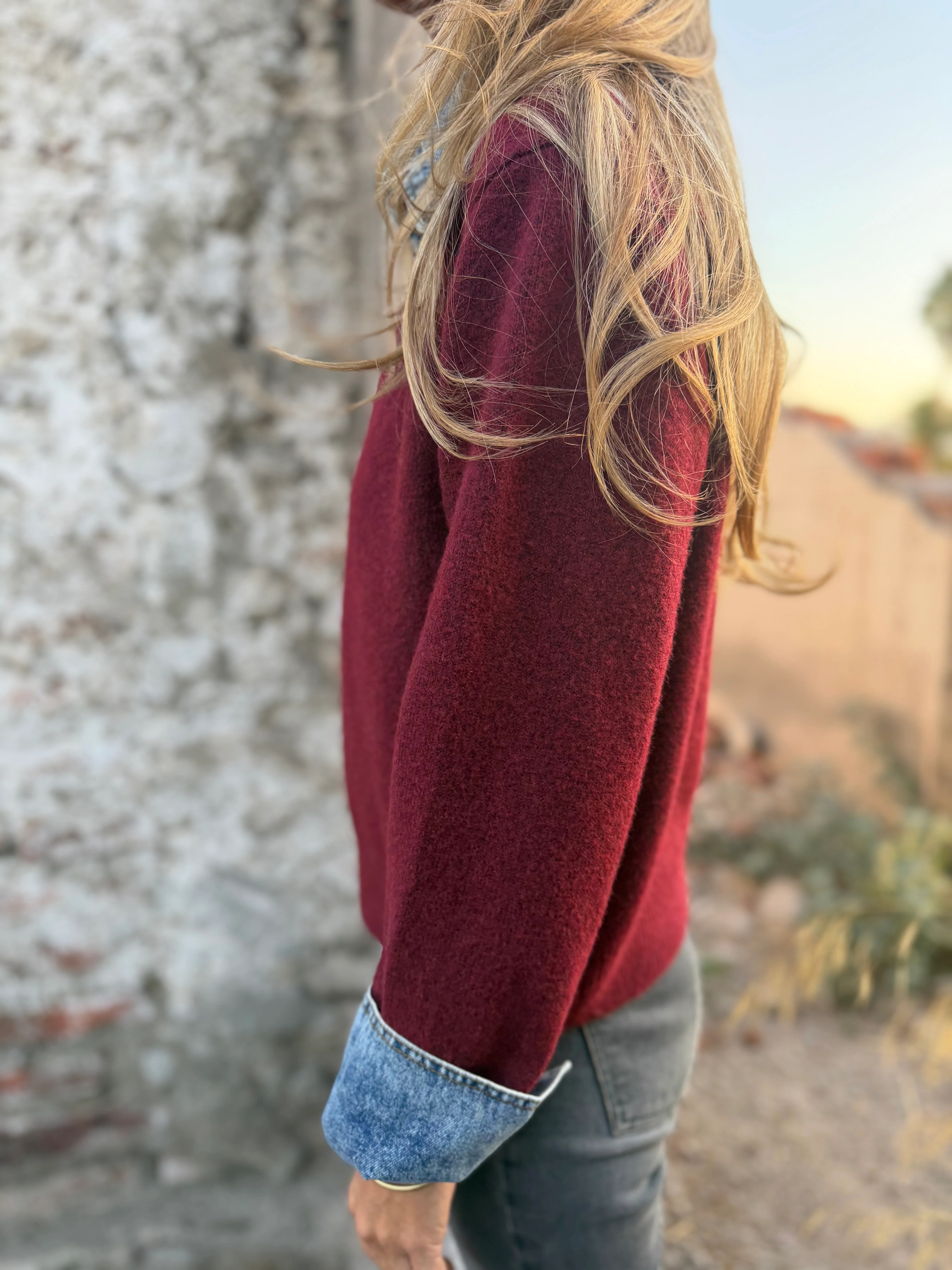 CLEARANCE SALE🔥Denim Contrast Knit Cardigan