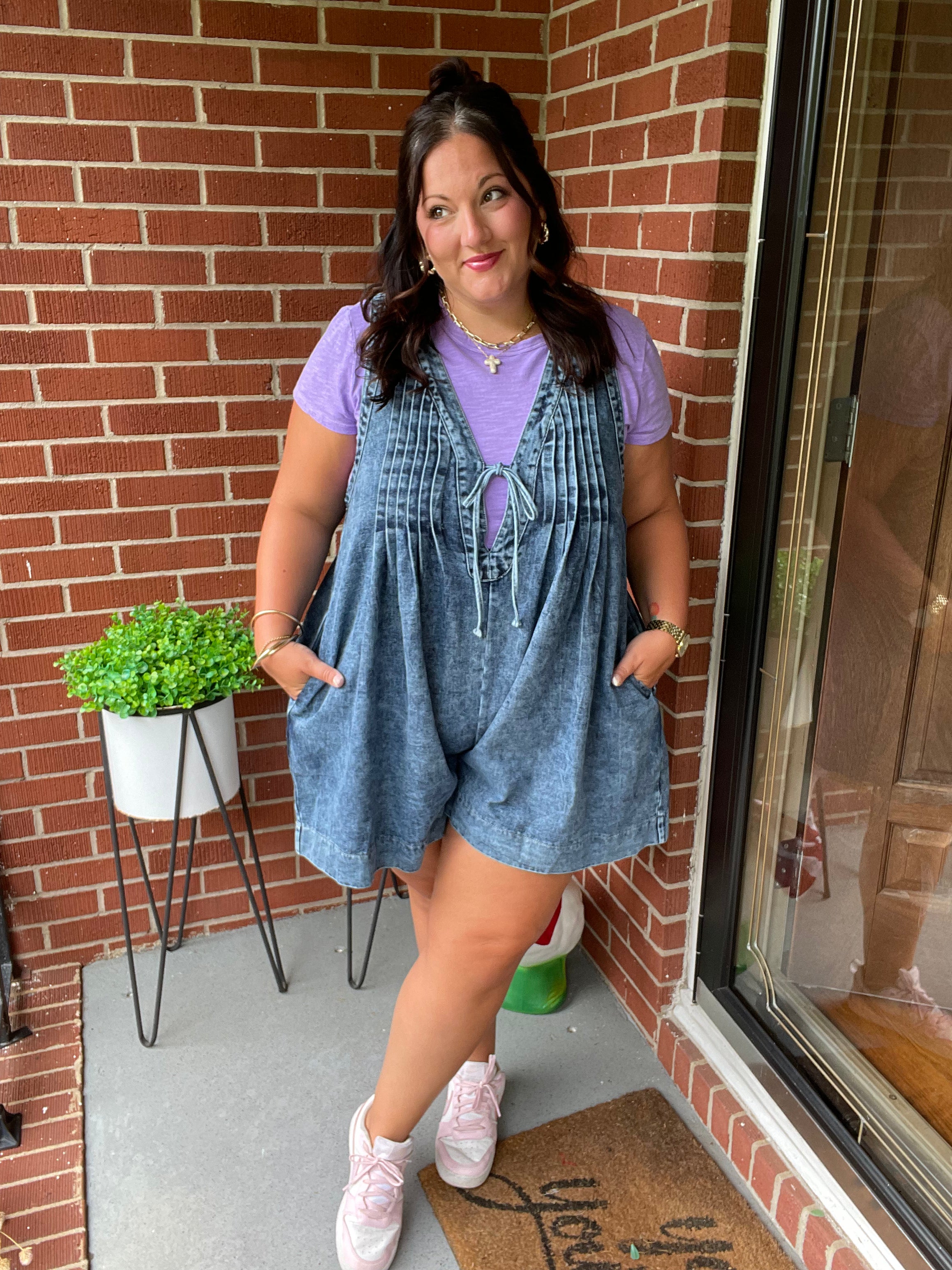 Denim V-Neck Tie-Front Dress