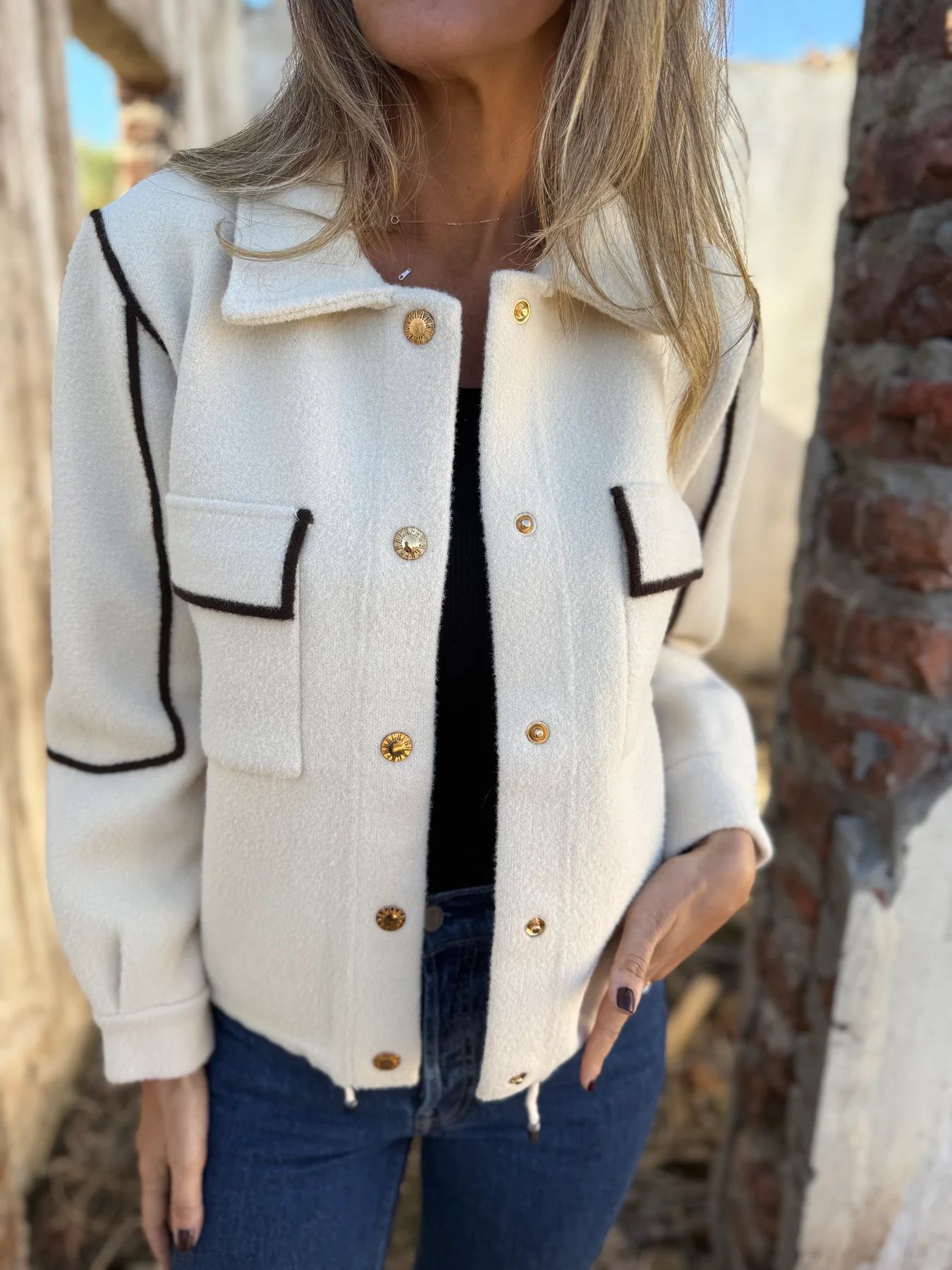 CLEARANCE SALE🔥Cropped Notch Lapel Button Accent Jacket