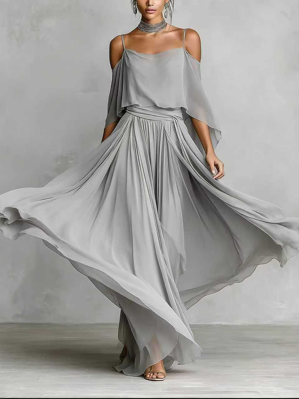 Flowy Chiffon Two Piece Maxi Dress