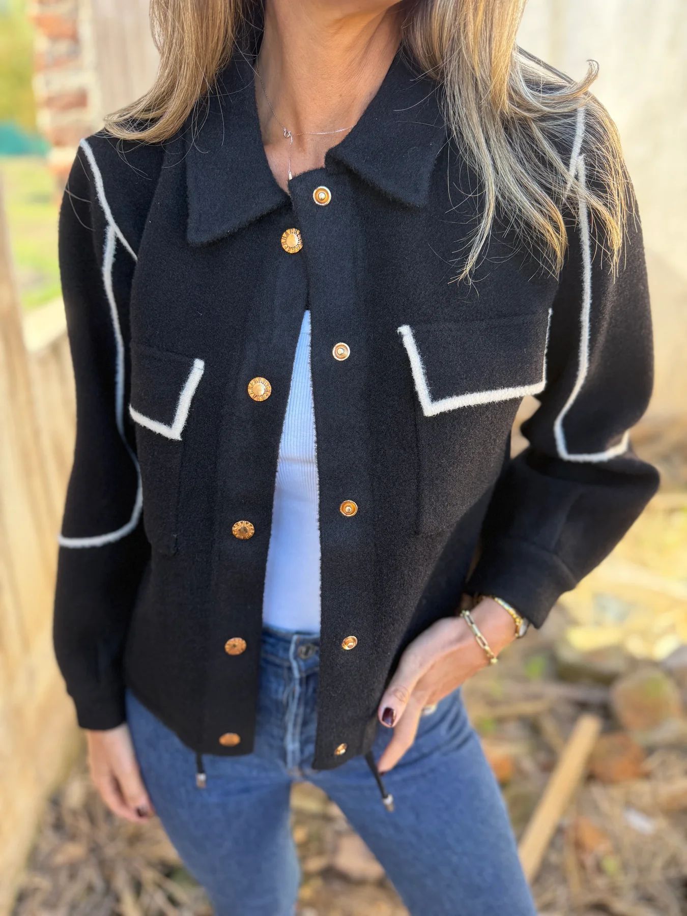 CLEARANCE SALE🔥Cropped Notch Lapel Button Accent Jacket