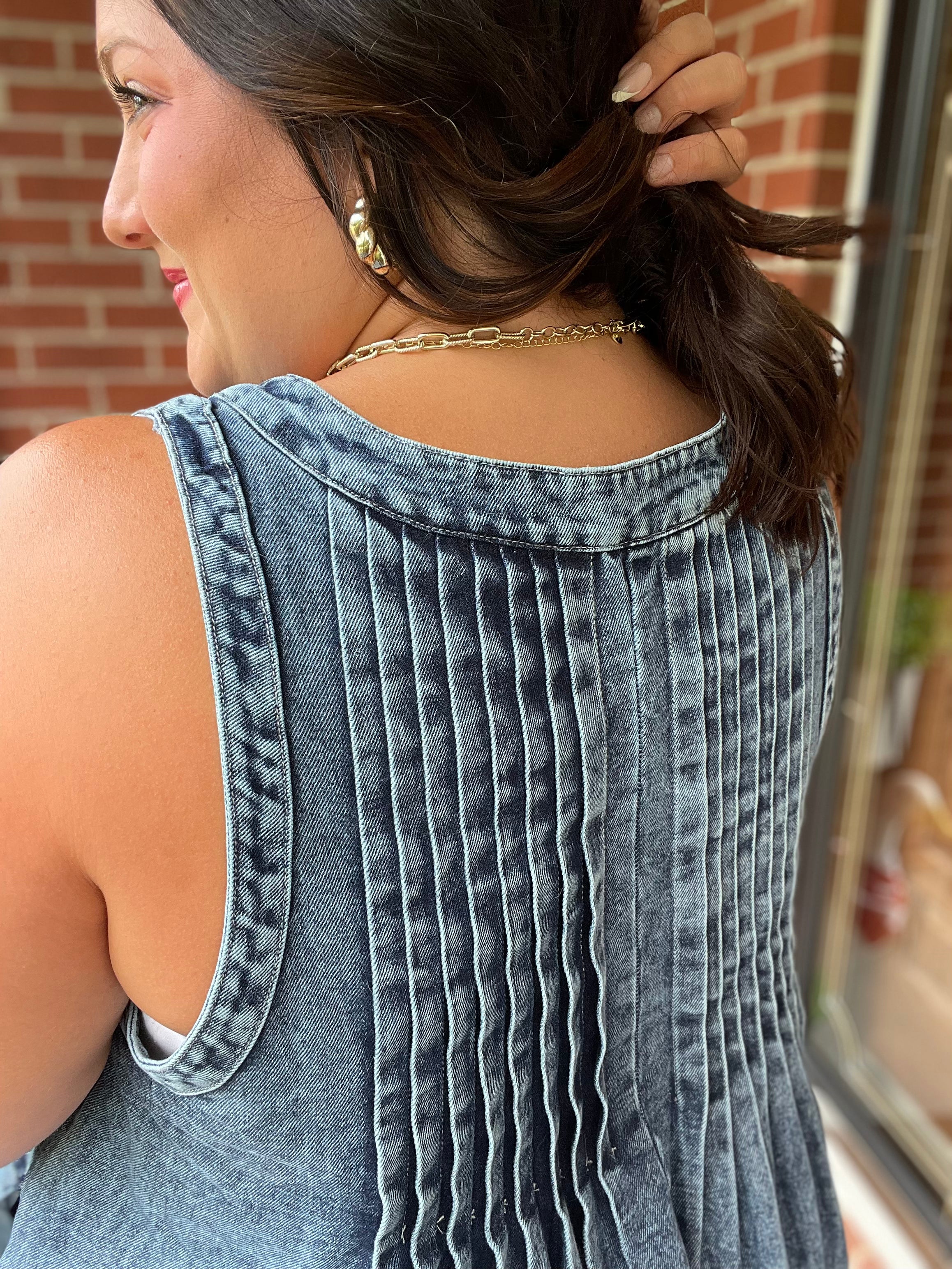 Denim V-Neck Tie-Front Dress