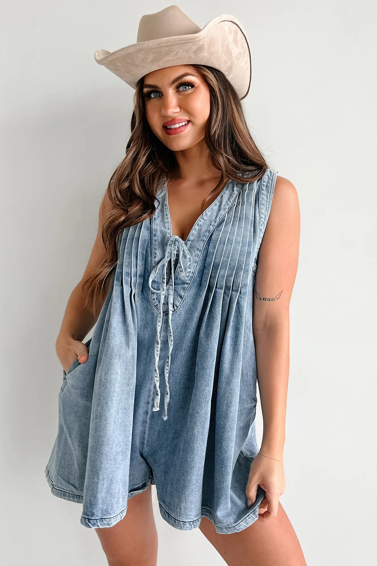 Denim V-Neck Tie-Front Dress